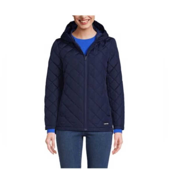 Lands End Feather Free Insulated Puffer Jacket Dark Green, Plus Size 1X w/ Hood - Picture 1 of 13